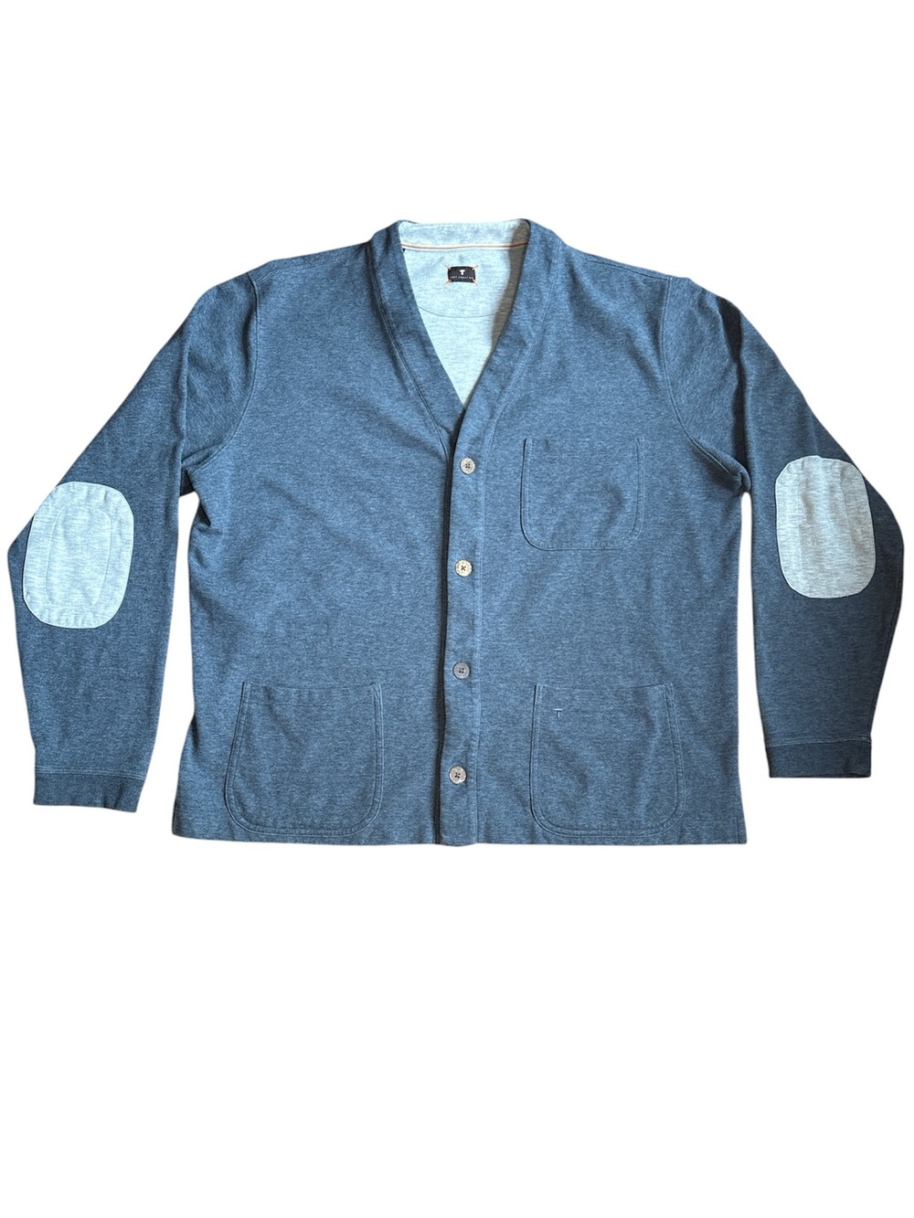 Left Coast Tee cardigan sweatshirt soft knit button up mens XXL blue gray y2k
